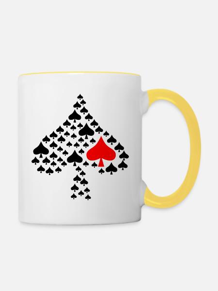 Roter Spaten Karten - Tasse zweifarbig - Weiß/Gelb