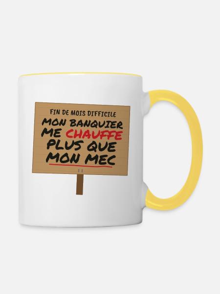 Monatsende mein Banker-Humor - Tasse zweifarbig - Weiß/Gelb