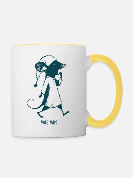 Müde Maus Schlafenszeit - Tasse zweifarbig - Weiß/Gelb