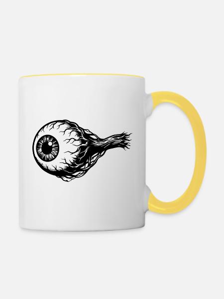 Horror Auge - Tasse zweifarbig - Weiß/Gelb