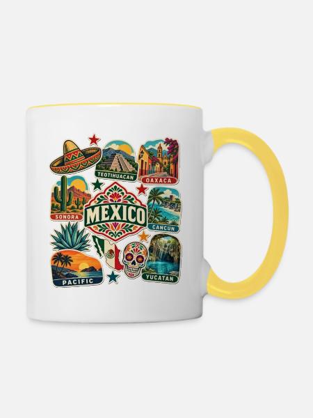 Mexiko Reisesticker - Tasse zweifarbig - Weiß/Gelb