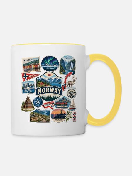 Norwegen Reisesticker - Tasse zweifarbig - Weiß/Gelb
