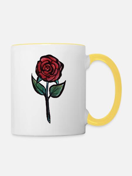 Karmesinrose Aquarell - Tasse zweifarbig - Weiß/Gelb