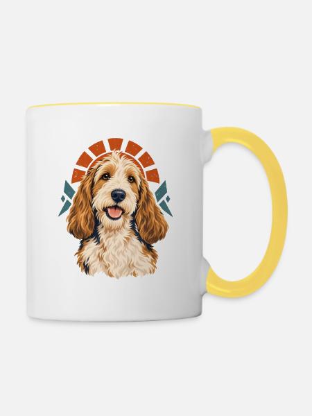 Geometrisches Hundeporträt - Tasse zweifarbig - Weiß/Gelb