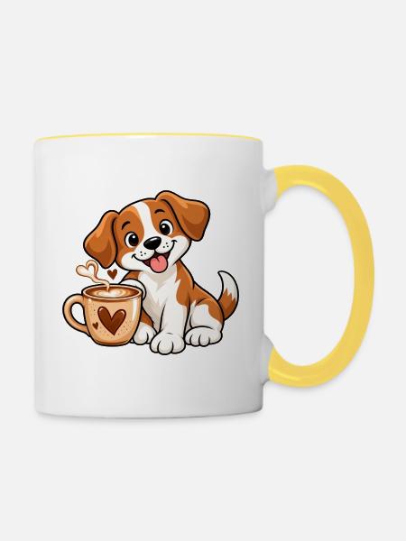 Dogs & Coffee - Tasse zweifarbig - Weiß/Gelb