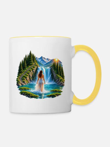 Magischer Wasserfall - Tasse zweifarbig - Weiß/Gelb