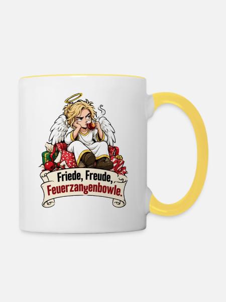 Engel, Weihnachten Feuerzangenbowle - Tasse zweifarbig - Weiß/Gelb