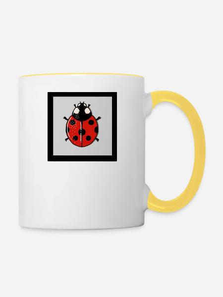 Cartoon-rote Marienkäfer - Tasse zweifarbig - Weiß/Gelb