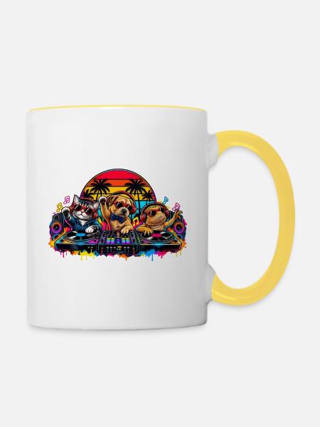 Palm Party DJ Pals - Tasse zweifarbig - Weiß/Gelb