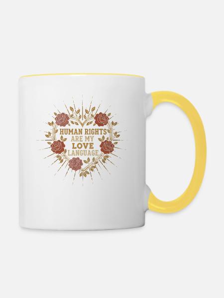 Menschenrechte Als LiebesSprache - Tasse zweifarbig - Weiß/Gelb