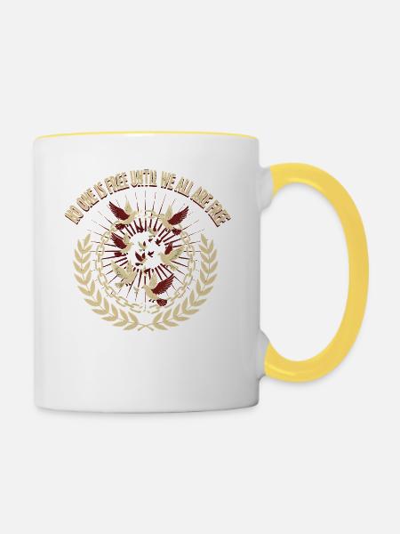 Gemeinsam Frei Taubenkreis - Tasse zweifarbig - Weiß/Gelb