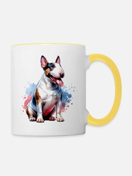 Bullterrier Geschenk - Tasse zweifarbig - Weiß/Gelb