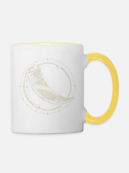 Odins Horn im Runenkreis - Tasse zweifarbig - Weiß/Gelb