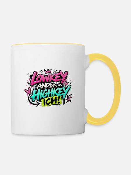 Lowkey Anders Highkey Ich Graffiti - Tasse zweifarbig - Weiß/Gelb