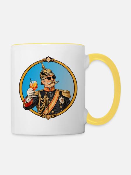 Kaiser Wilhelm mit Sonnenbrille und Cocktail - Tasse zweifarbig - Weiß/Gelb