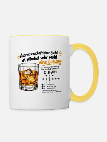 Wissenschaftliche Fakten: Alkohol - Tasse zweifarbig - Weiß/Gelb