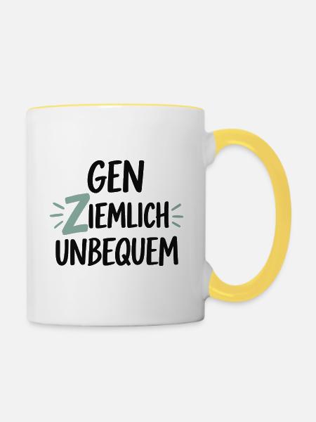 Gen Ziemlich Unbequem Spruch – Statement - Tasse zweifarbig - Weiß/Gelb
