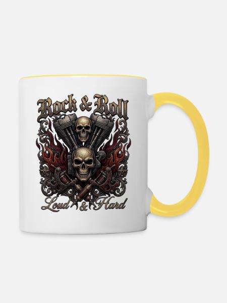Rock & Roll Skull Flames - Tasse zweifarbig - Weiß/Gelb