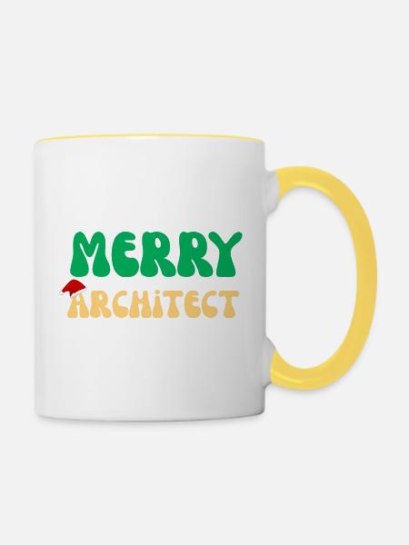 Fröhliches Architekten-Weihnachtspullover-Architekturgeschenk - Tasse zweifarbig - Weiß/Gelb