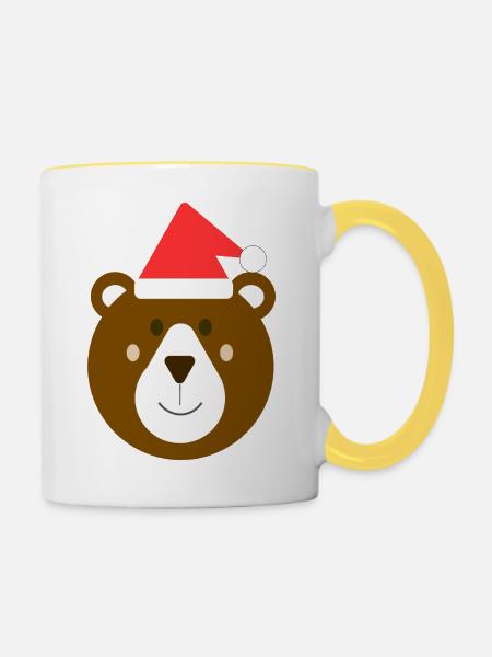 Süßer Weihnachtsbraunbär - Tasse zweifarbig - Weiß/Gelb
