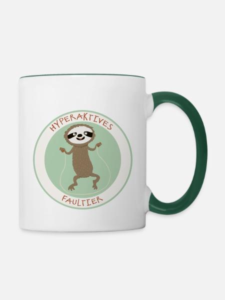 hyperaktiv Faultier - Tasse zweifarbig - Weiß/Dunkelgrün