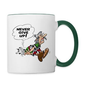 Asterix & Obelix geben niemals auf - Tasse zweifarbig - Weiß/Dunkelgrün - Rechts