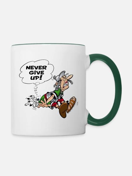 Asterix & Obelix geben niemals auf - Tasse zweifarbig - Weiß/Dunkelgrün