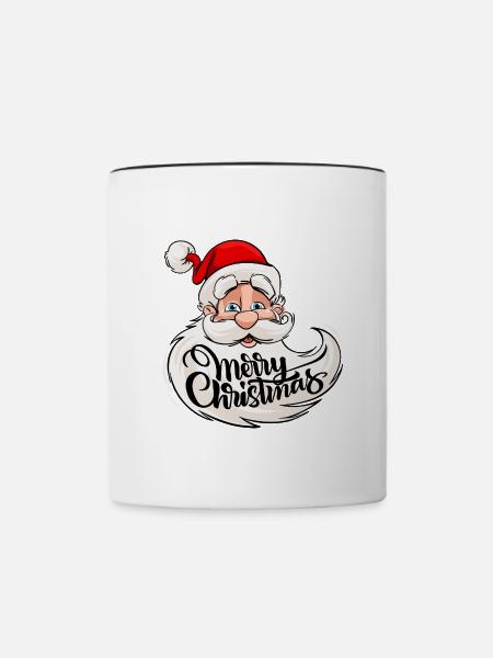 Merry Christmas - Weihnachtsmann mit Rauschebart - Tasse zweifarbig - Weiß/Schwarz