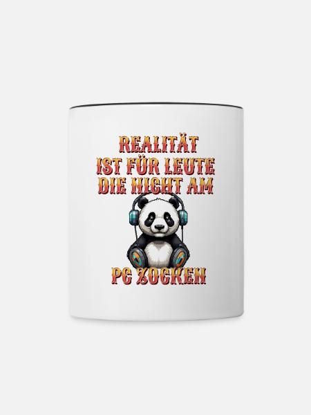 Niedlicher Panda Gaming Zocker Computer PC - Tasse zweifarbig - Weiß/Schwarz