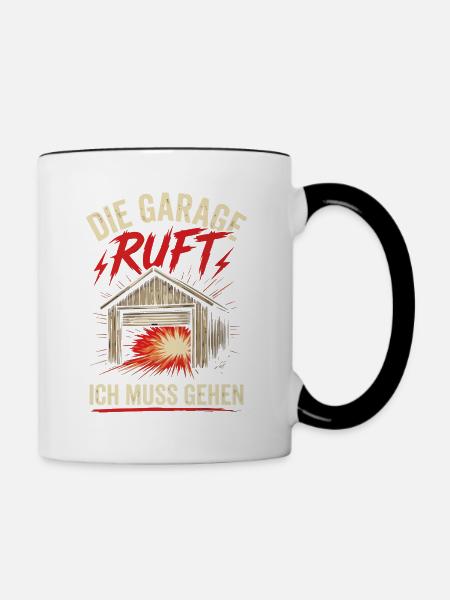 Garage ruft: Ich muss gehen - Tasse zweifarbig - Weiß/Schwarz