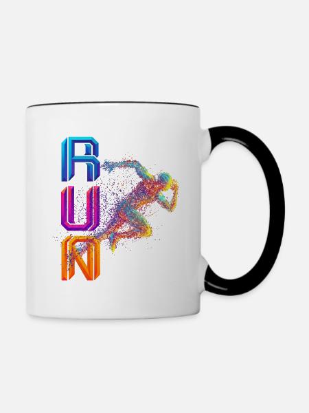RUN - buntes Läufer Motiv - Tasse zweifarbig - Weiß/Schwarz