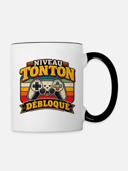 Onkel-Level freigeschaltetes Gamer-Geschenk für Onkel - Tasse zweifarbig - Weiß/Schwarz