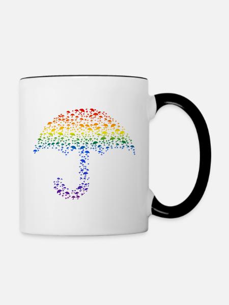 Regenschirm Silhouette Regenbogen - Tasse zweifarbig - Weiß/Schwarz