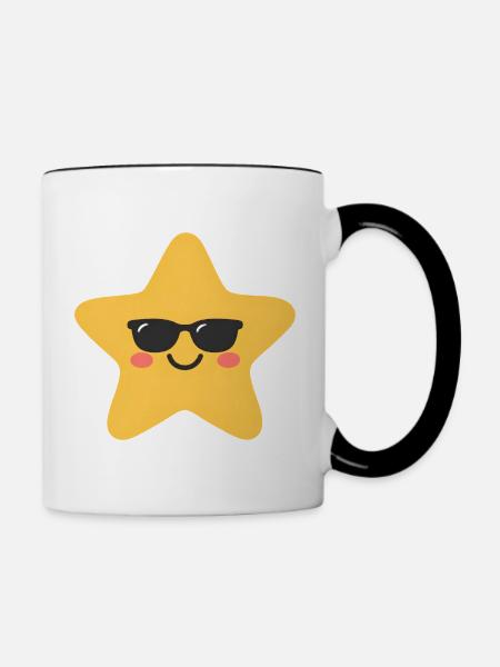 Kawaii Stern mit Sonnenbrille - Tasse zweifarbig - Weiß/Schwarz