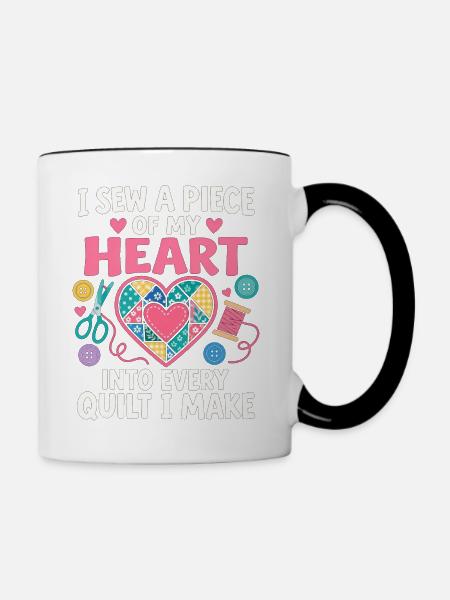 Ich nähe ein gestepptes Herz - Tasse zweifarbig - Weiß/Schwarz