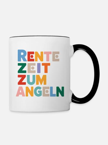 Rente Zeit zum Angeln Spruch - Tasse zweifarbig - Weiß/Schwarz