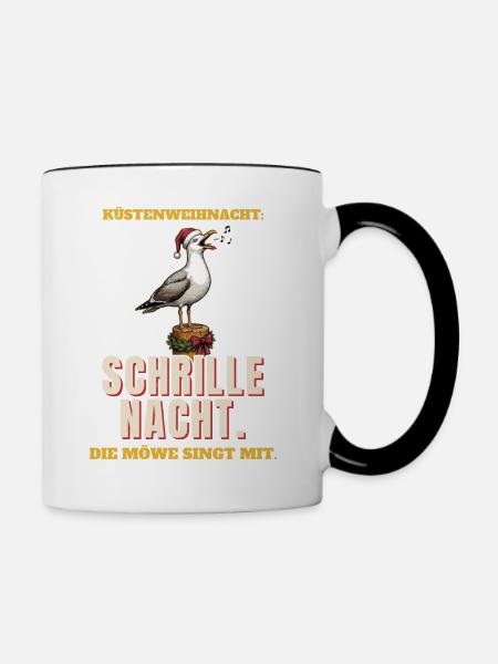 Schrille Nacht mit Möwe - Tasse zweifarbig - Weiß/Schwarz