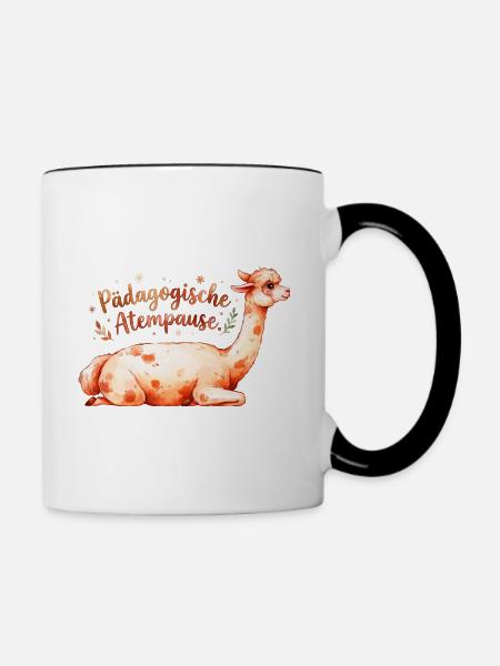 Pädagogische Atempause Alpaka Lehrer Spruch - Tasse zweifarbig - Weiß/Schwarz