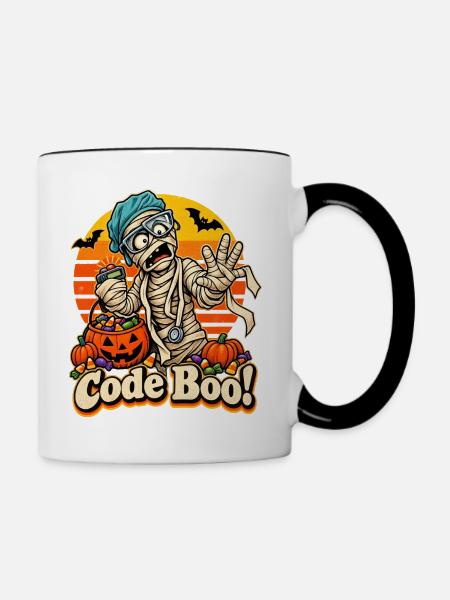 Code Boo Mumie Halloween Design - Tasse zweifarbig - Weiß/Schwarz