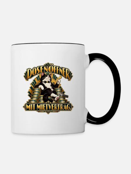 Dosenöffner mit Mietvertrag - Tasse zweifarbig - Weiß/Schwarz