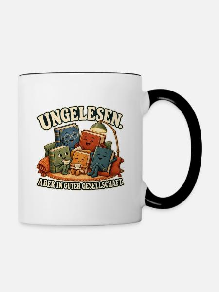 Ungelesene Bücher unter sich - Tasse zweifarbig - Weiß/Schwarz
