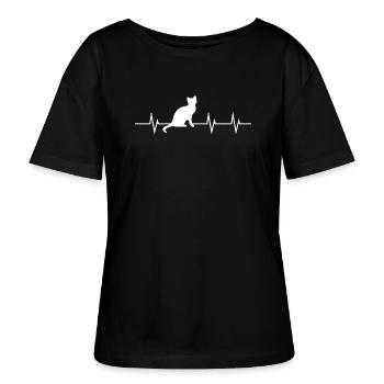Heartbeat of a Cat - Stanley/Stella Relaxed Rundhals Frauen Bio-T-Shirt SERENA - Schwarz - Vorne - Anna (173cm)