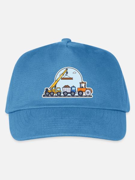 Baustelle: Kran, Kipper und Straßenwalze - Kinder Basecap - Pfauenblau