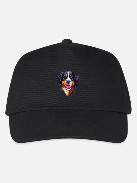 Berner Sennenhund Rasse Aquarell Karikatur Kawa - Kinder Basecap - Schwarz