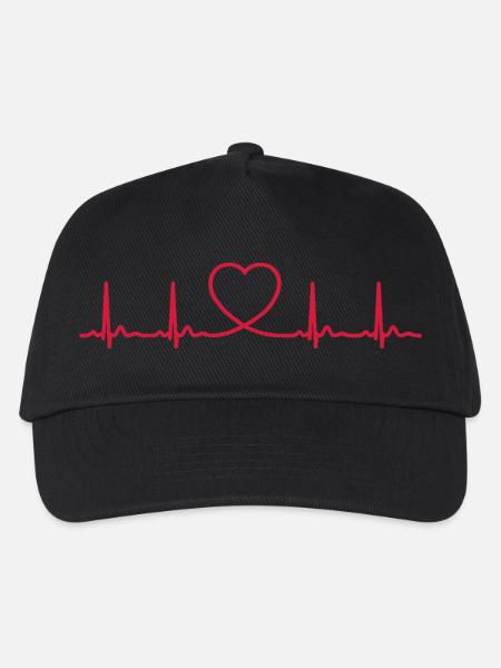 Herzschlag-EKG-Linie Medizinischer Pulswellen-Ikon-Vektor - Kinder Basecap - Schwarz
