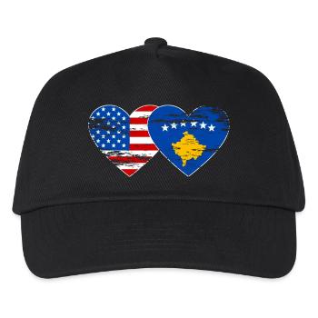 USA Kosovo Flagge Herz used - Kinder Basecap - Schwarz - Vorne