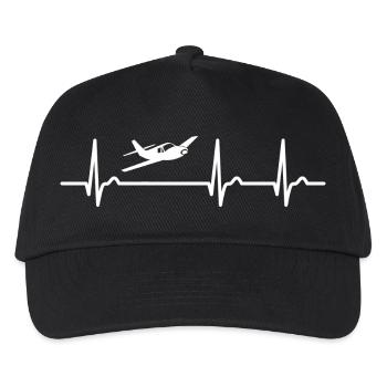EKG Kurve - Herzkurve - Puls - Pilot Sportflugzeug - Kinder Basecap - Schwarz - Vorne