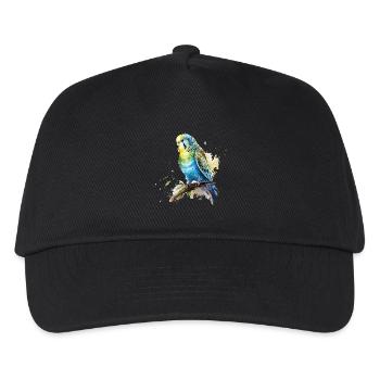 Wellensittich blau grün Zeichnung aquarell - Kinder Basecap - Schwarz - Vorne