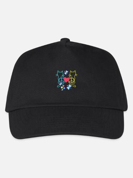 Retro Hippie Katzen Peace Katze Vintage Hippies - Kinder Basecap - Schwarz