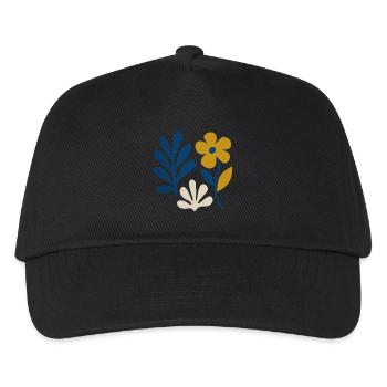 Florale Komposition – Blau & Senf - Kinder Basecap - Schwarz - Vorne